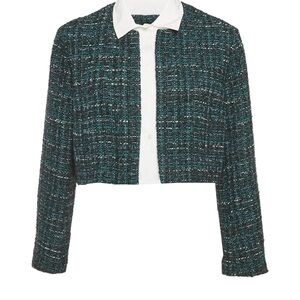 Maje Women's Tweed Cropped Jacket - Black and Green